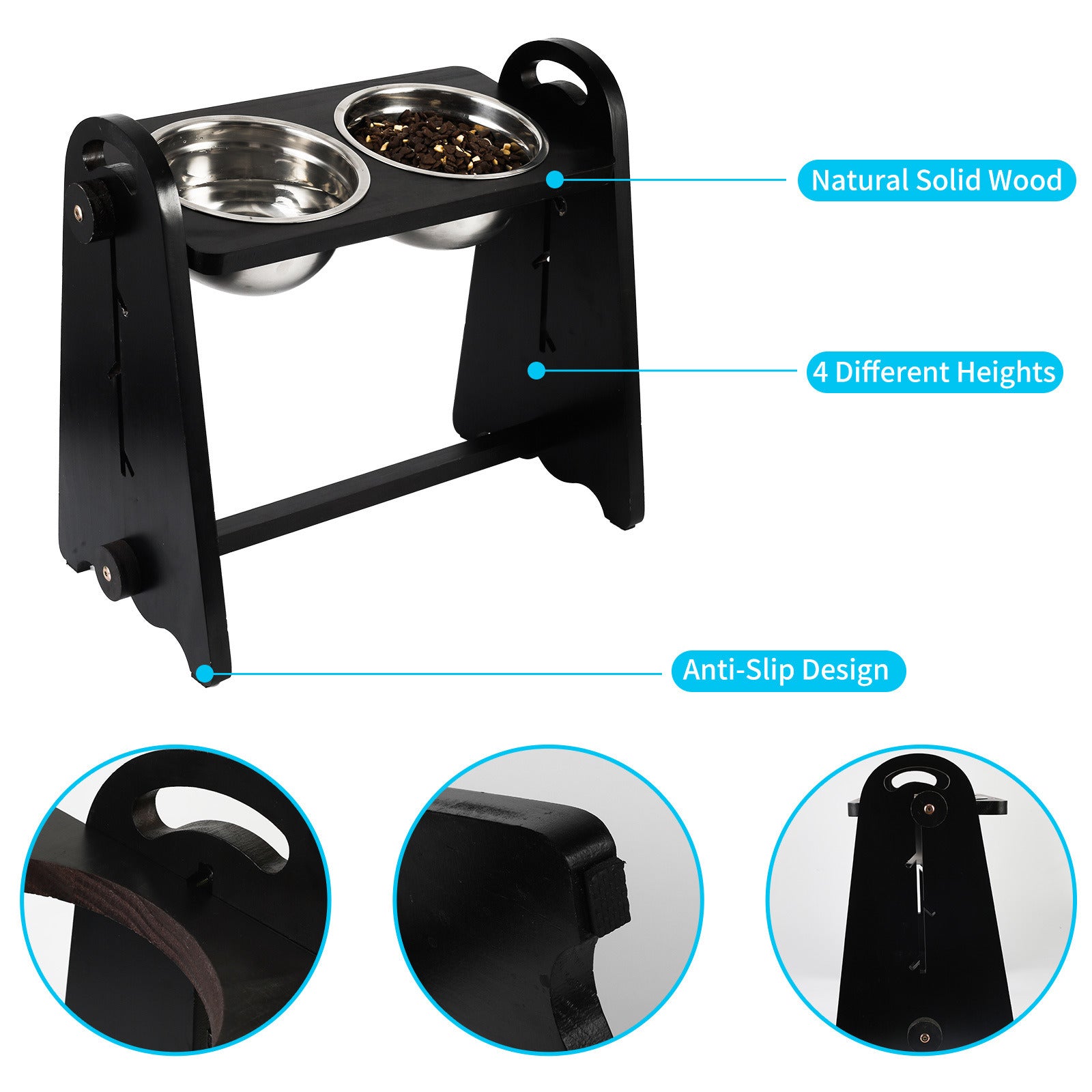 Elevated Dog Bowls for Medium Large Sized Dogs, Adjustable Heights Raised Dog Feeder Bowl with Stand for Food & Water Doba